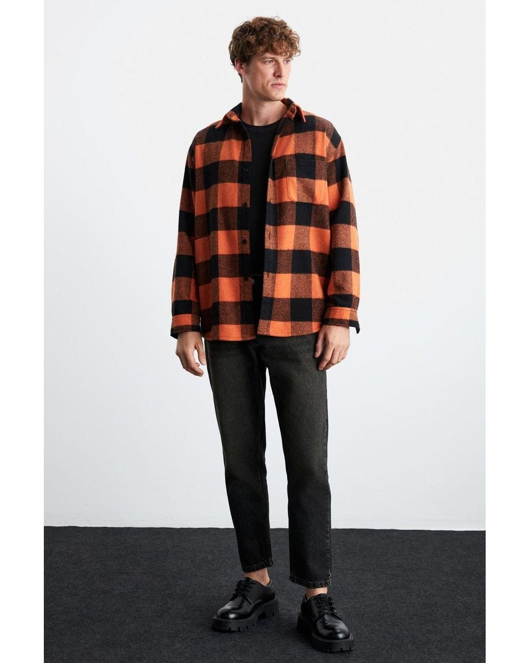 Grimelange Red Relaxed Plaid Button Shirt for men