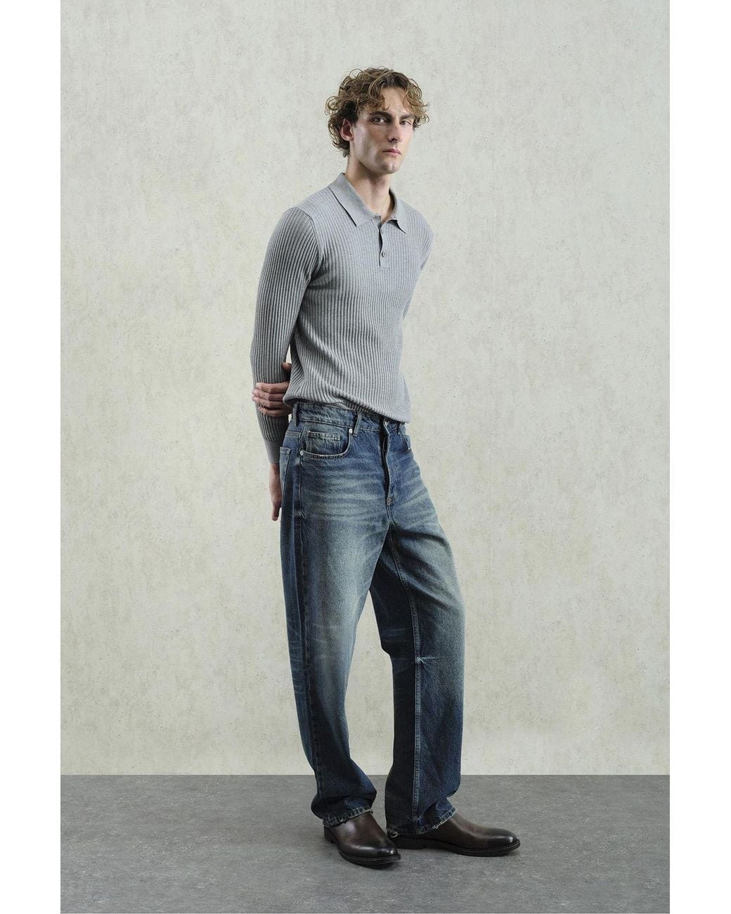 Giesto Gray Slim Fit Ribbed Polo T-Shirt for men