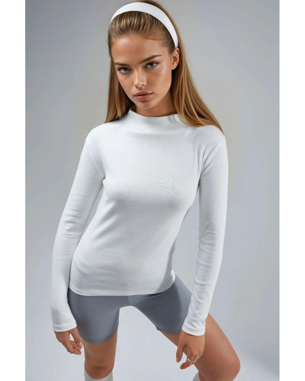 Busem Gray Slim Fit Half Turtleneck Blouse