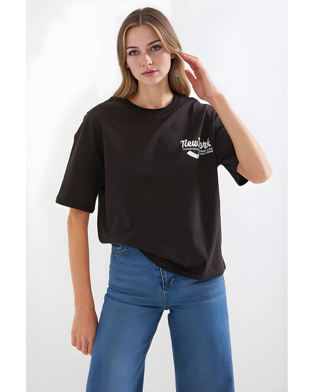 Bigdart Black Printed Crew Neck Loose Fit T-Shirt