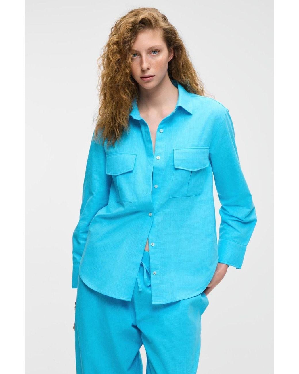 Grimelange Blue Relaxed Long Sleeve Shirt