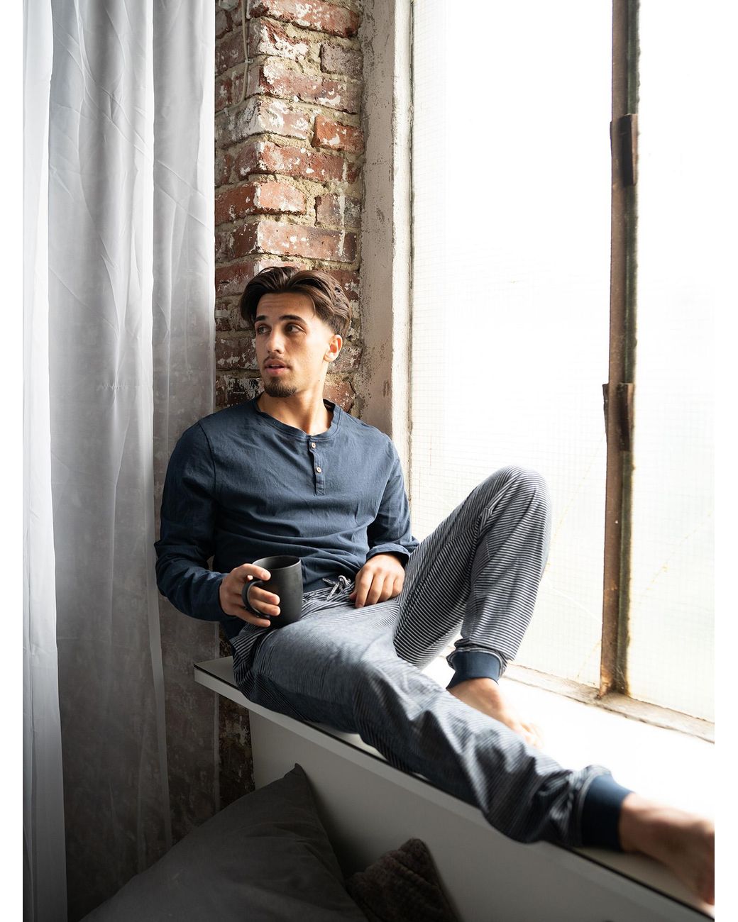 Phil & Co. Berlin Pyjama Henley Pyjama, Pyjama Set in het Blue voor heren