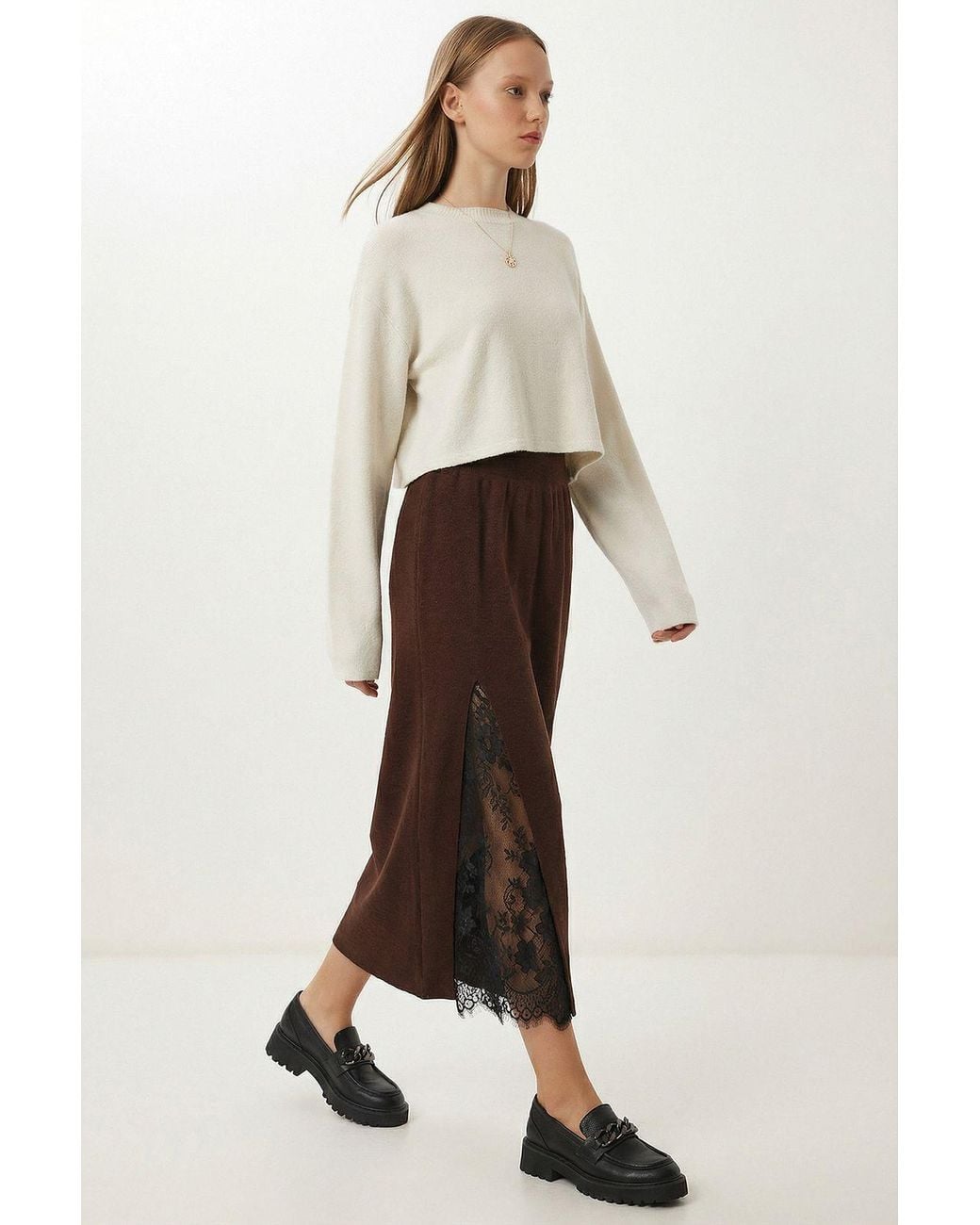 Happiness İstanbul Natural High Waist Lace Maxi Skirt