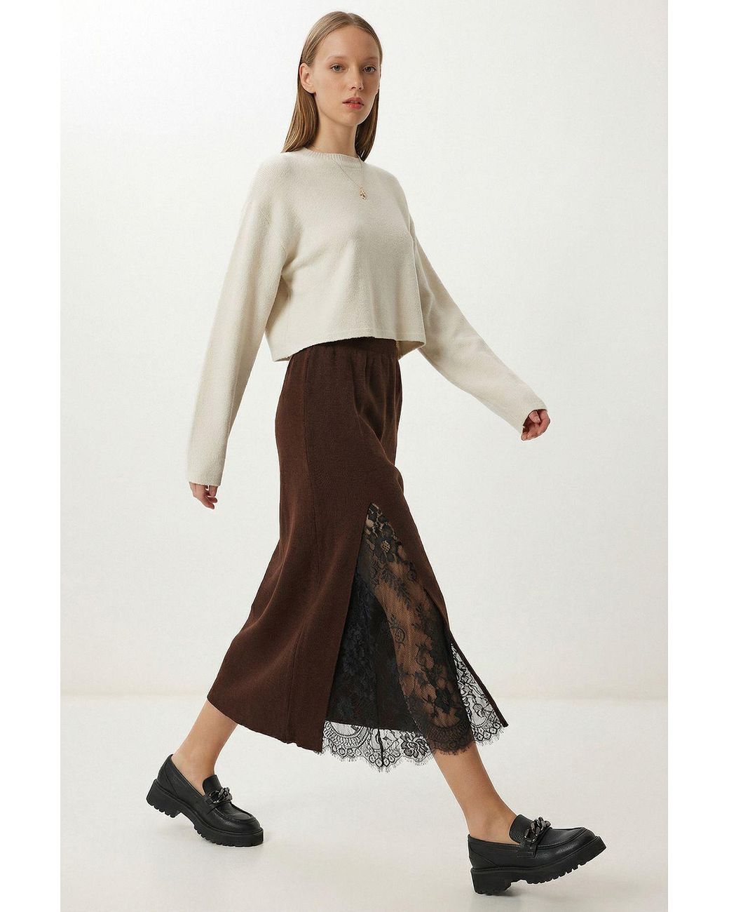 Happiness İstanbul Natural High Waist Lace Maxi Skirt