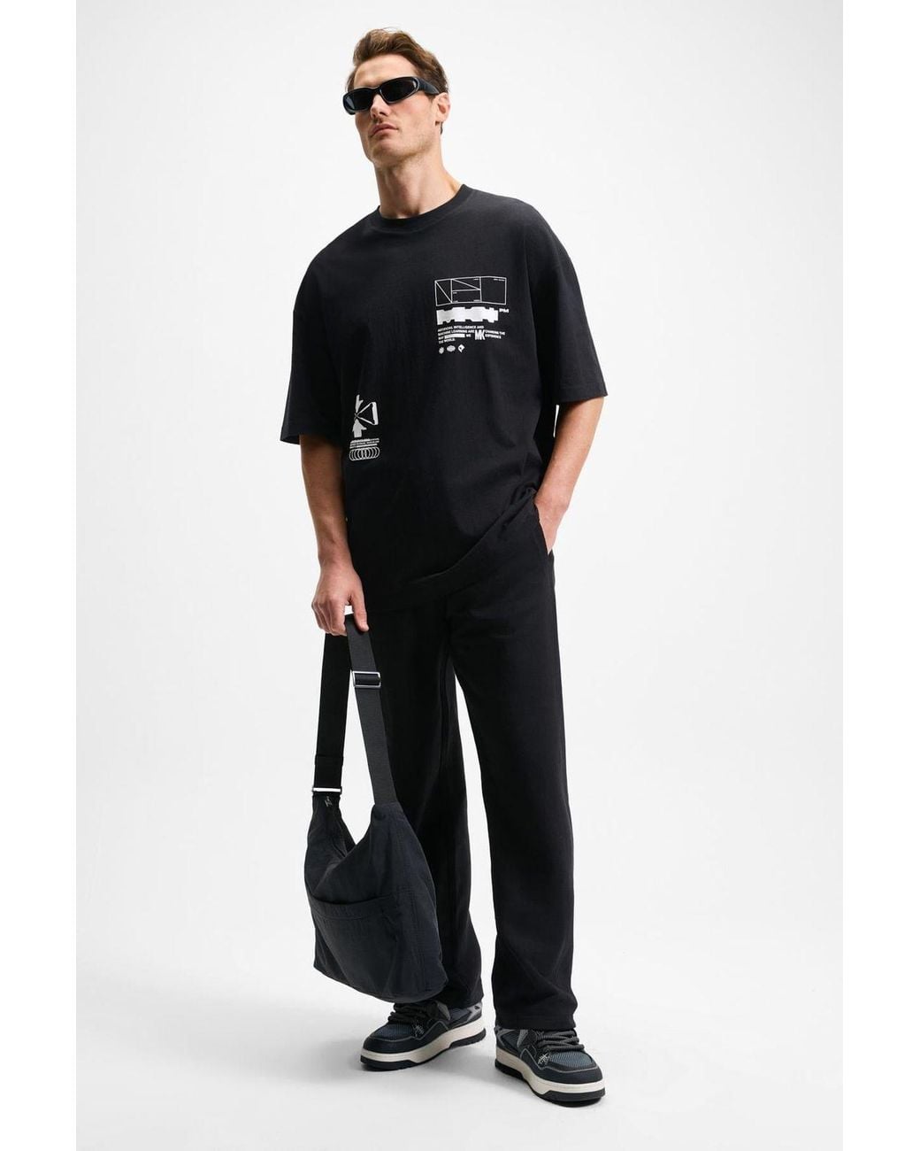 Grimelange Black Straight Leg Fleece Joggers for men