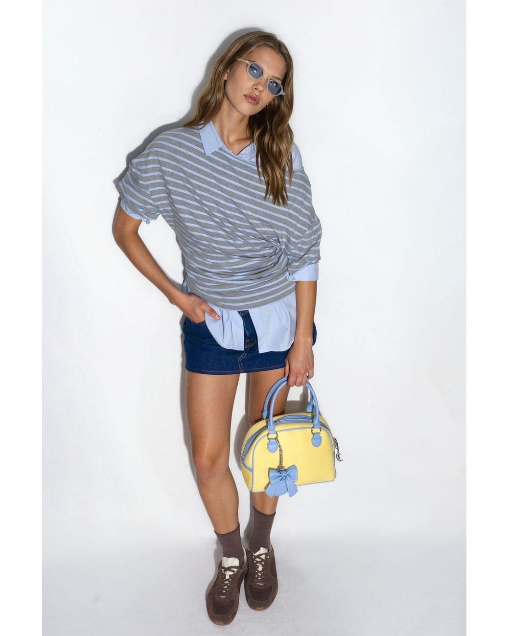 Busem Gestreepte Bootnek Jersey Blouse in het Blue
