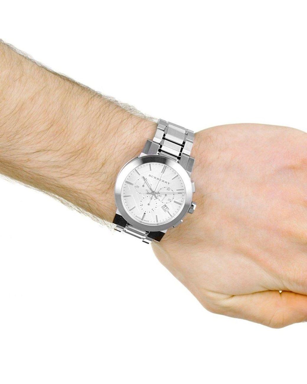 Burberry Bu9350 Groot Ruit Roestvrij Staal Armband Herenhorloge in het Metallic voor heren