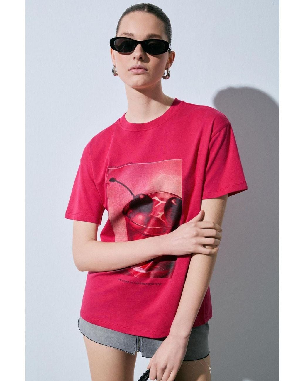 Grimelange Red Printed Back Short Sleeve T-Shirt