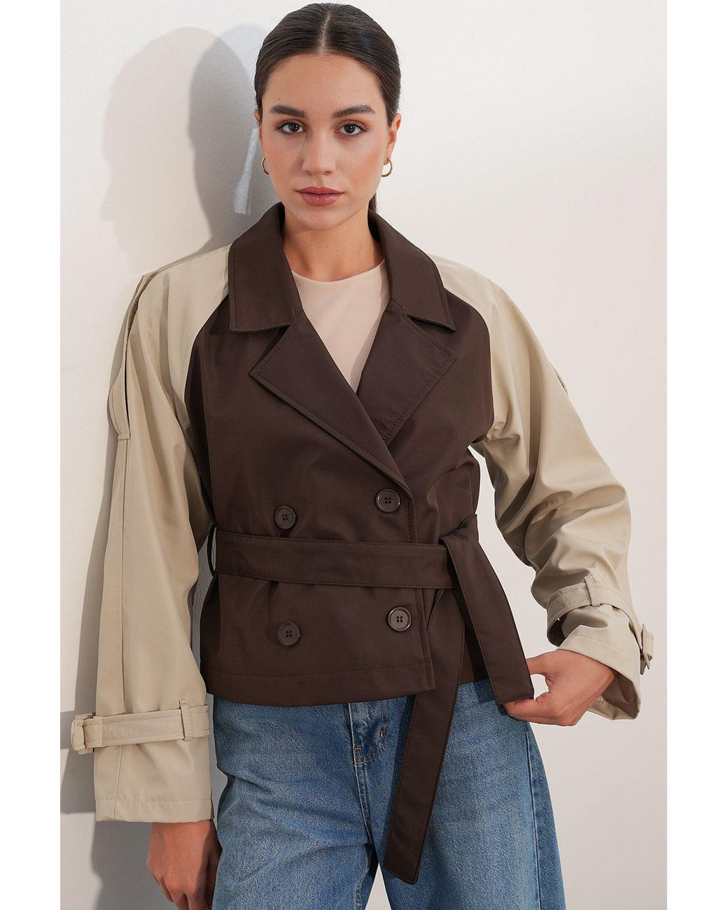 Bigdart Brown Short Belted Trench Coat