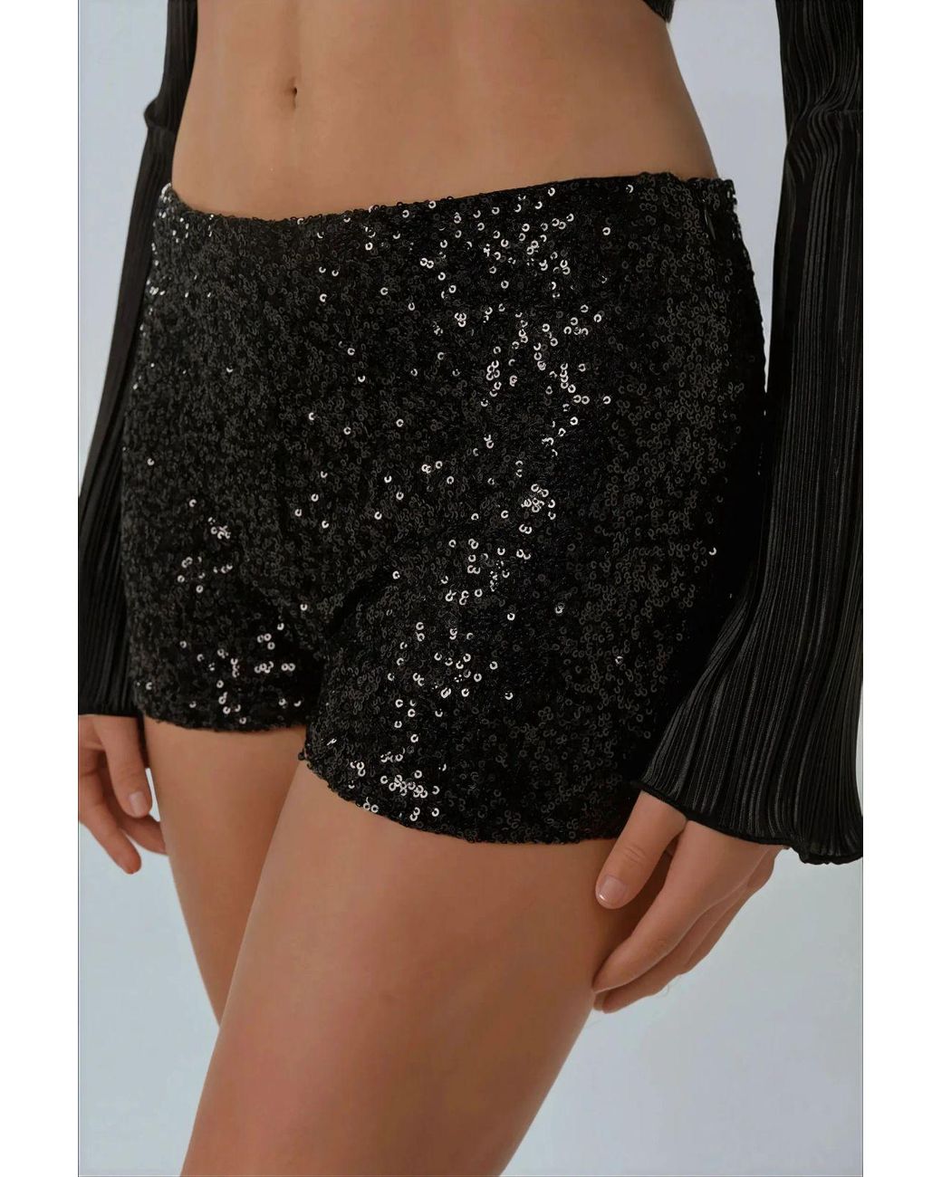 Hiccup Black Textured Sequin Shorts