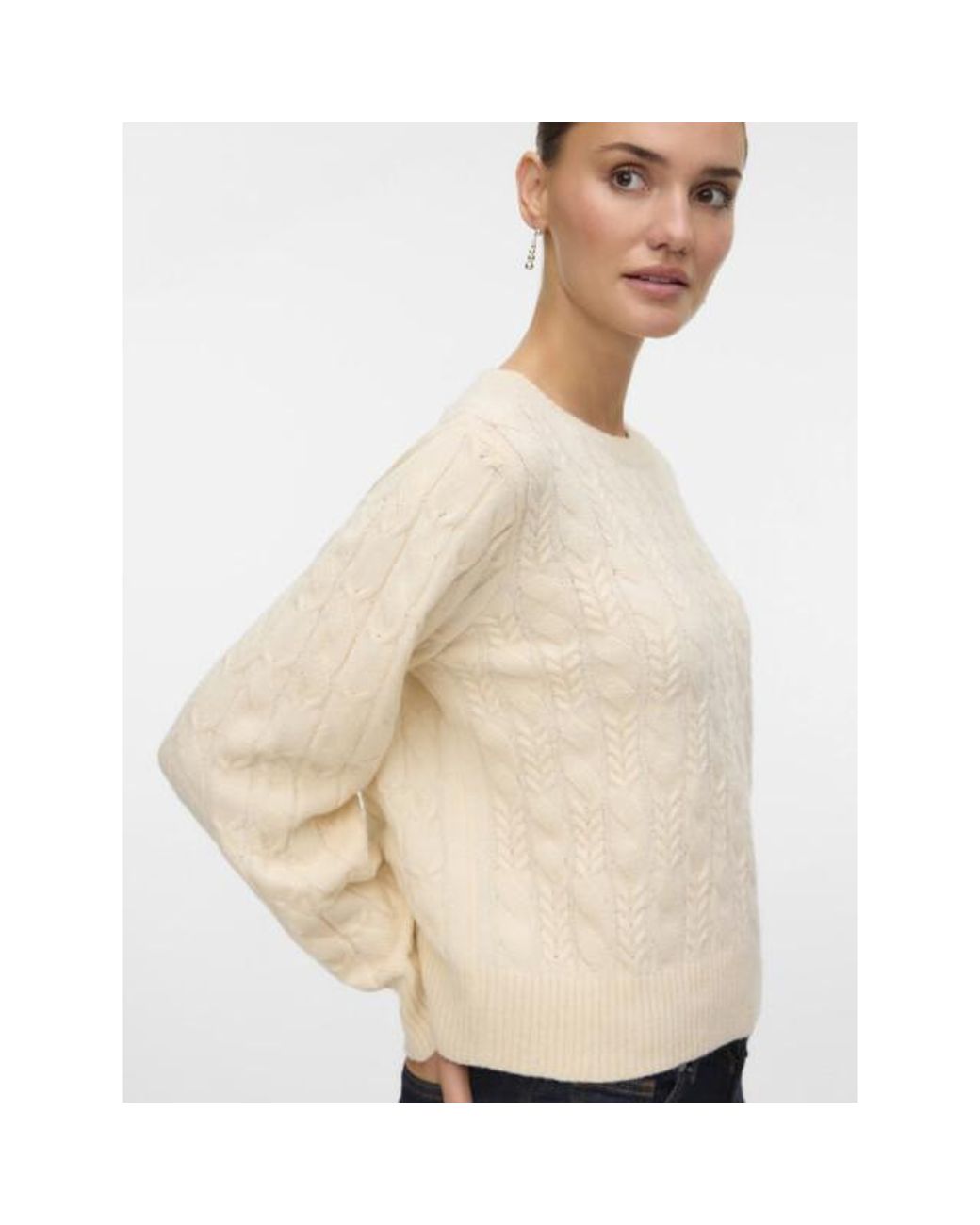 Vero Moda Vmaries Ls O-Neck Cable Pullover Bf Melee in het Natural