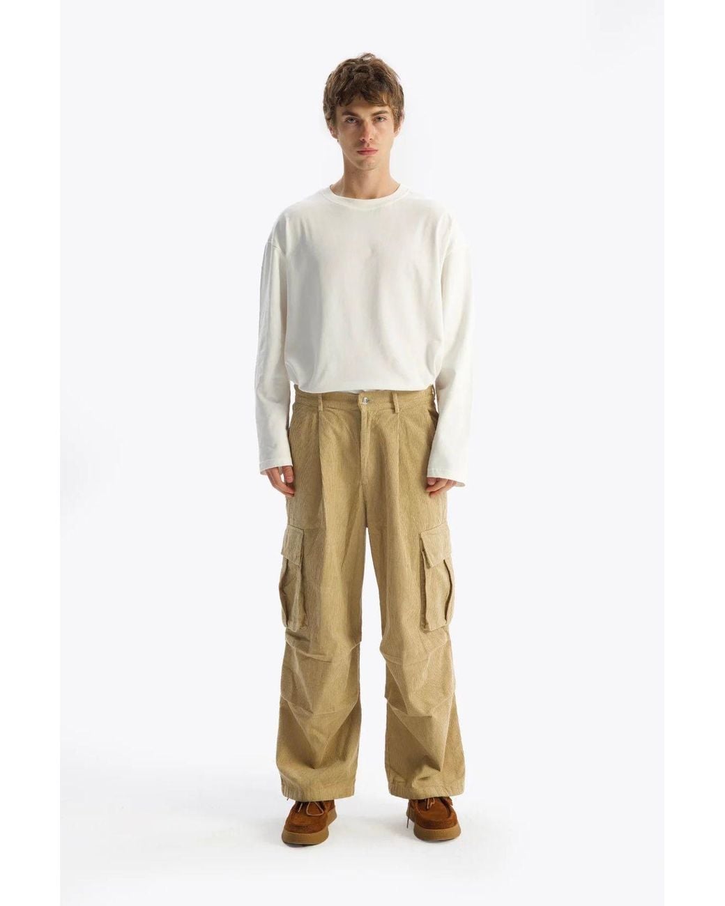 Giesto Natural Cotton Gabardine Wide-Leg Pants for men