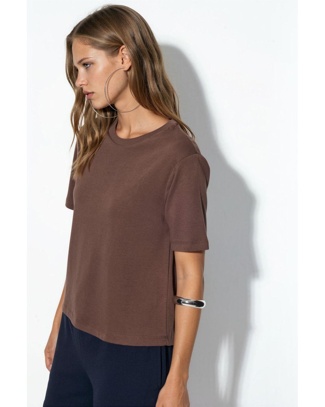 Busem Brown Crew Neck Cotton T-Shirt