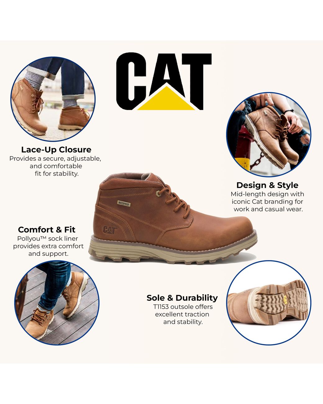 Caterpillar Elude Waterdichte Bruine Leren Werklaarzen in het Brown voor heren