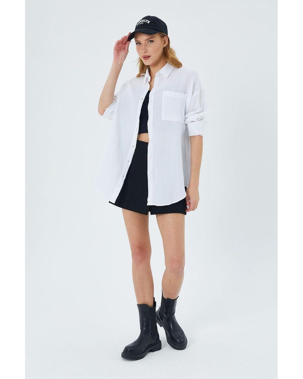 MixRay White Oversize Shirt With Pocket Detail