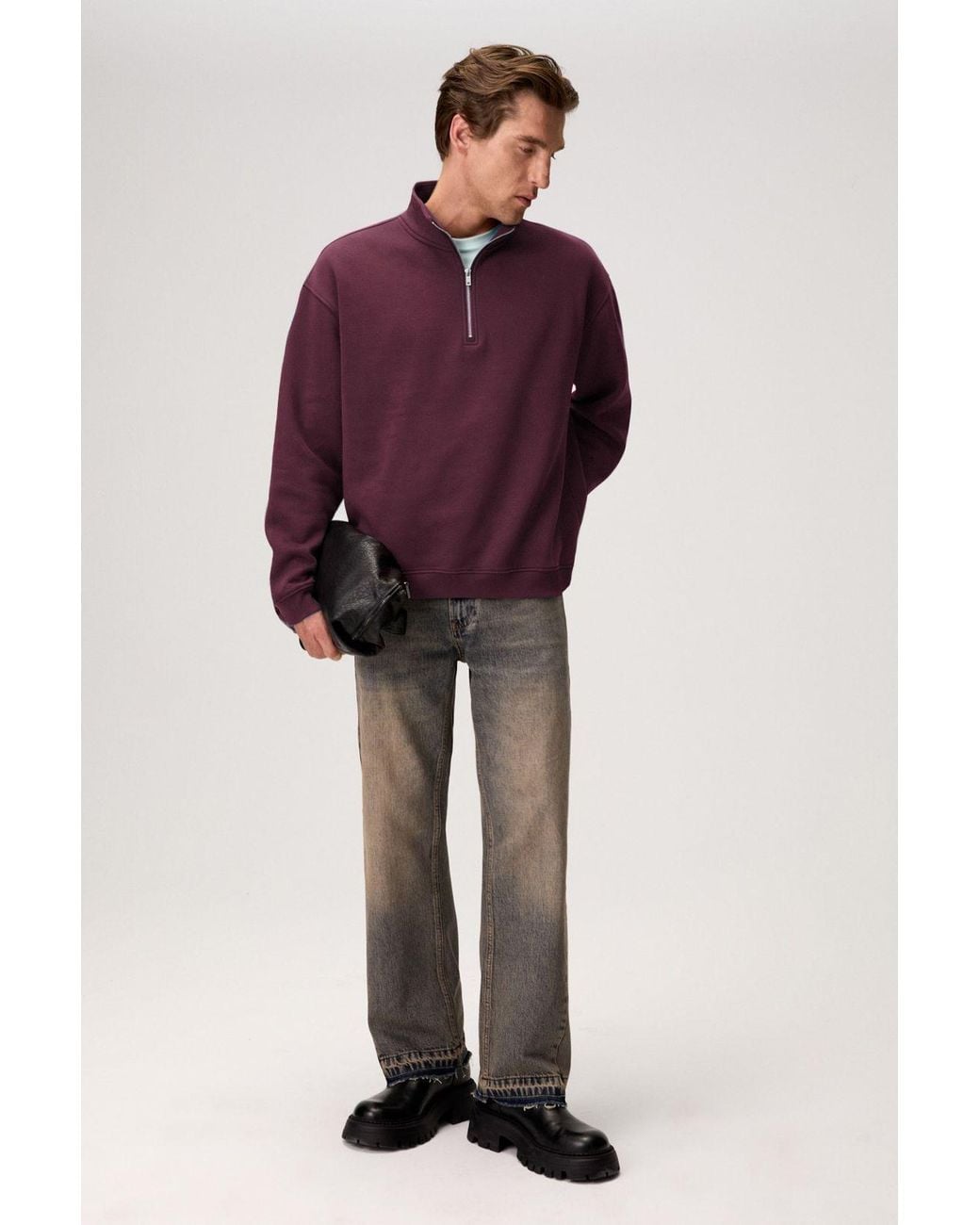 Grimelange Purple Long Sleeve Crew Neck Sweatshirt for men