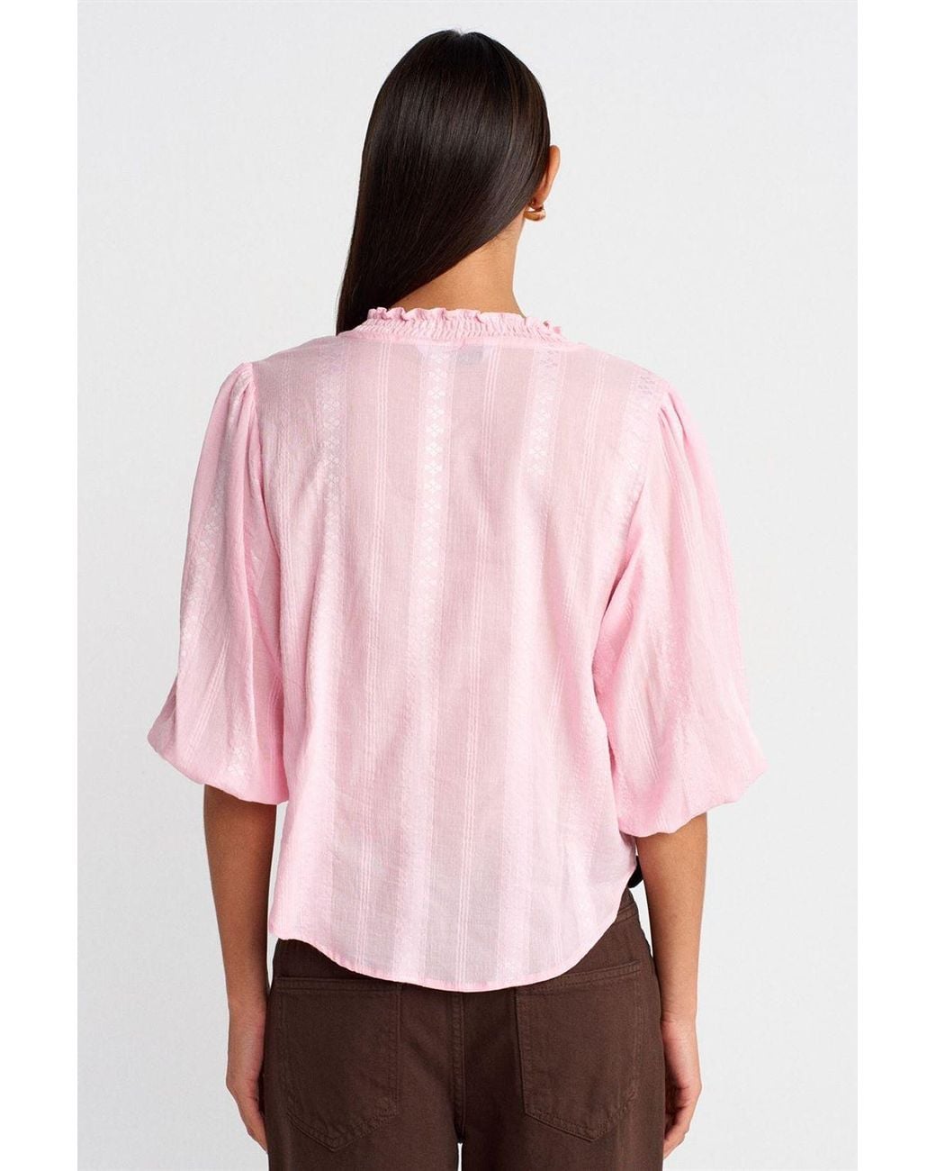 Dilvin Pink Solid Mandarin Collar Woven Shirt