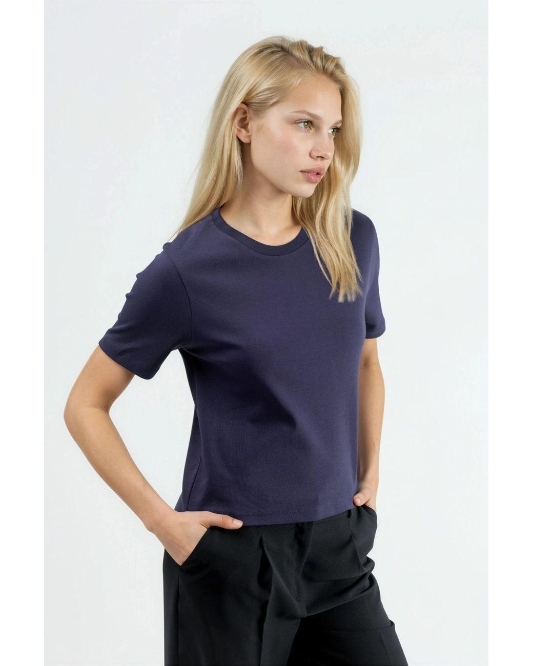 Busem Blue Crew Neck Cotton T-Shirt