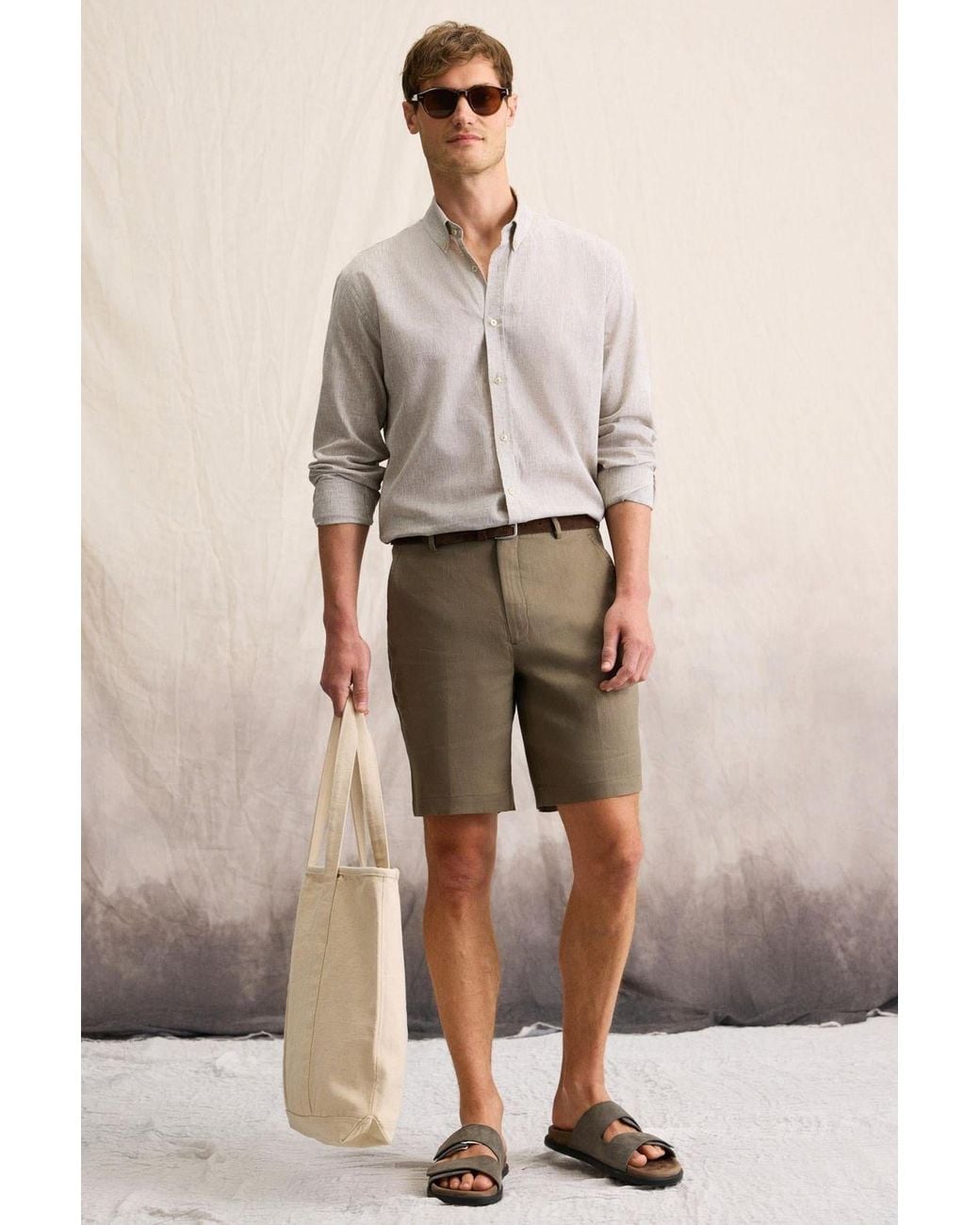 Grimelange Natural Long Sleeve Button Shirt for men