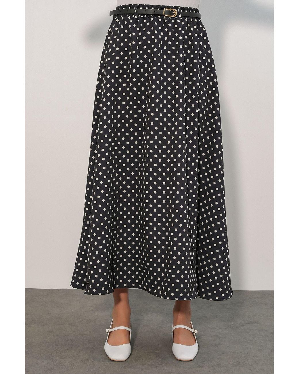 Bigdart White High-Waist Polka Dot Maxi Skirt