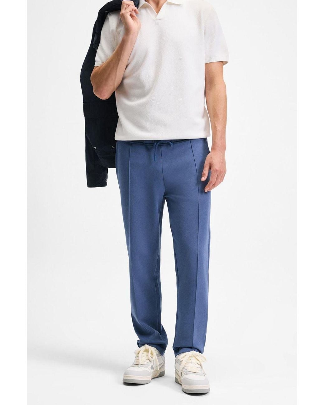 Grimelange Blue Straight Leg Drawstring Joggers for men