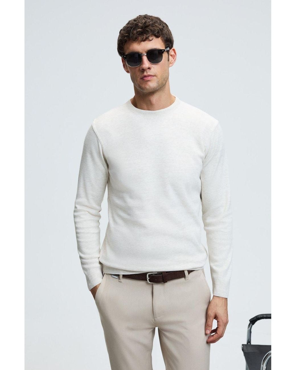 Grimelange Gray Ribbed Crew Neck Jumper for men