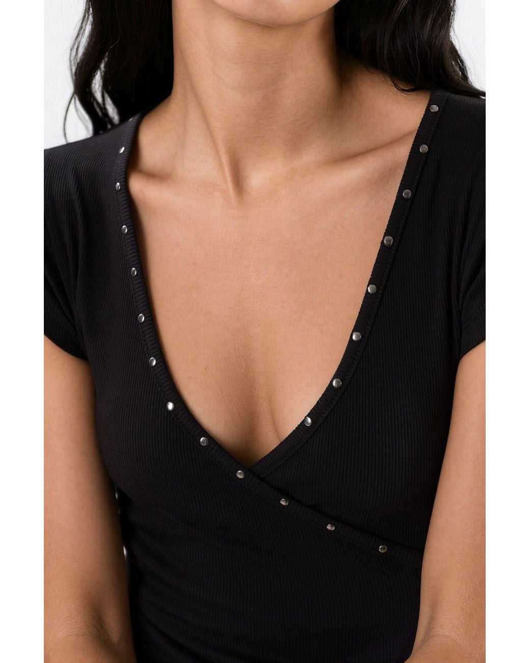 Busem Black V-Neck Ribbed Slim Fit Blouse