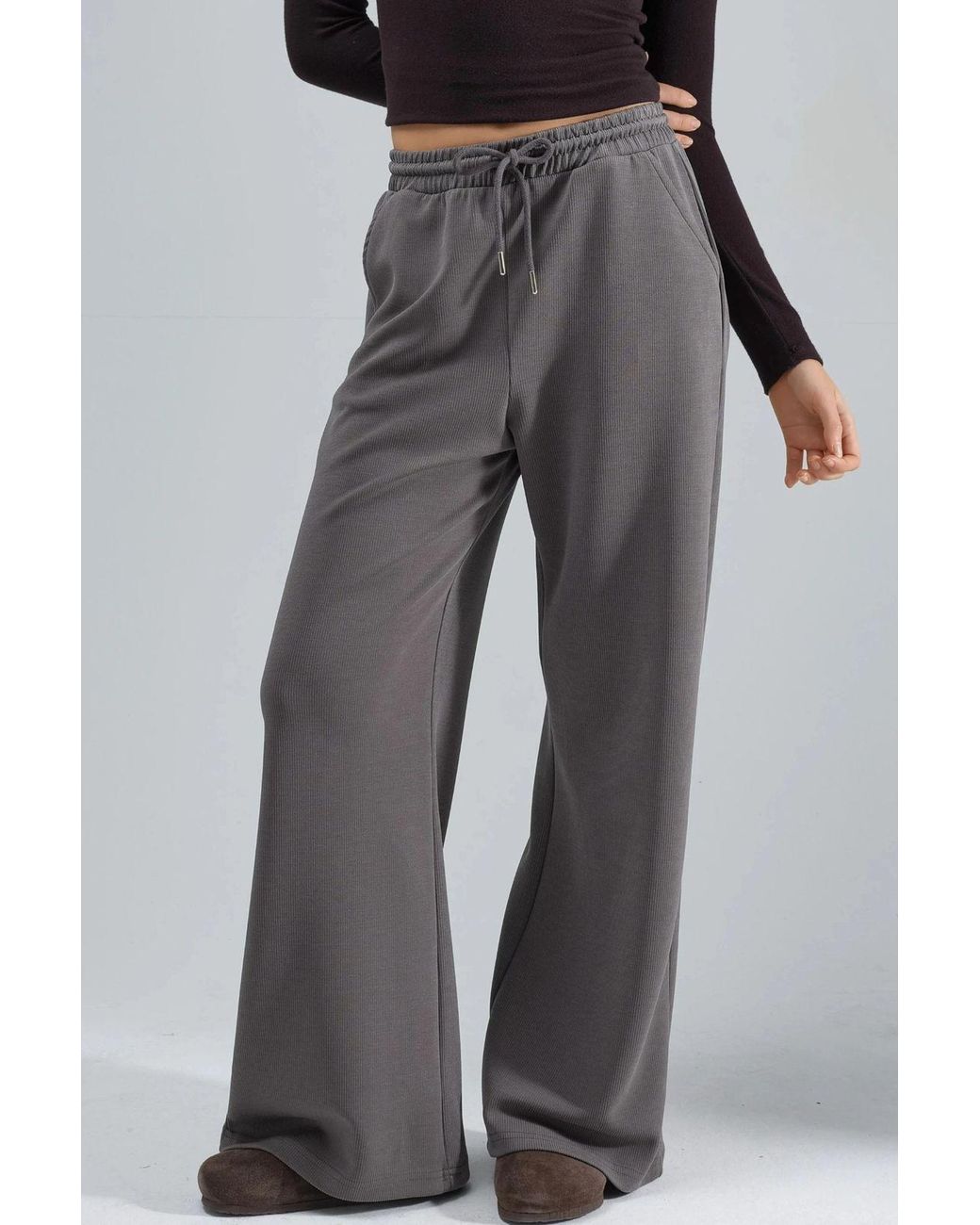 Busem Gray Ribbed Drawstring Waist Pants
