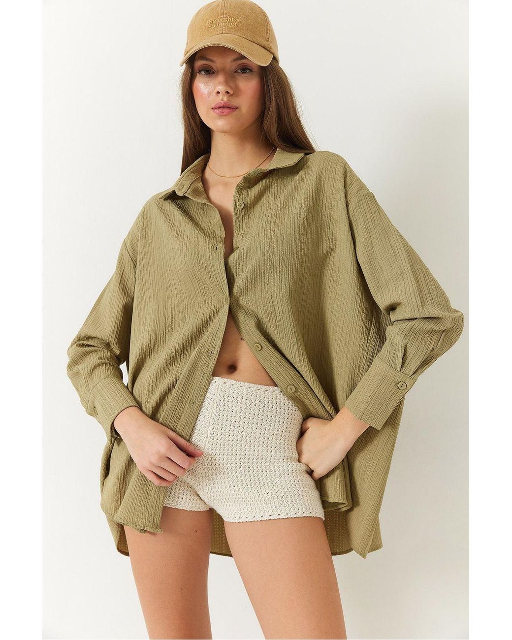 Bianco Lucci Green Oversized Textured Shirt