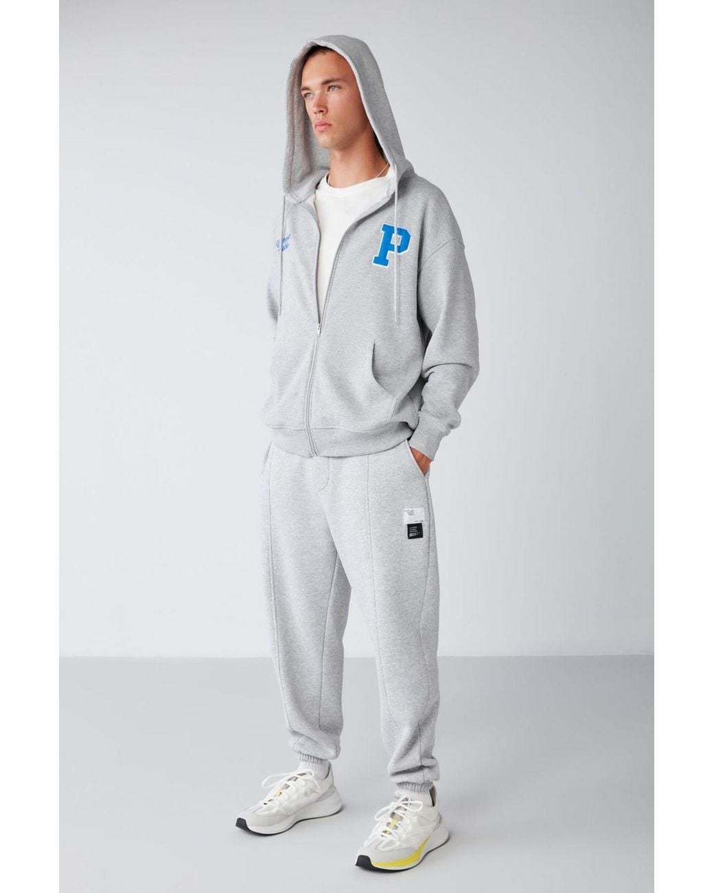 Grimelange Gray Elastic Waist Tapered Joggers for men