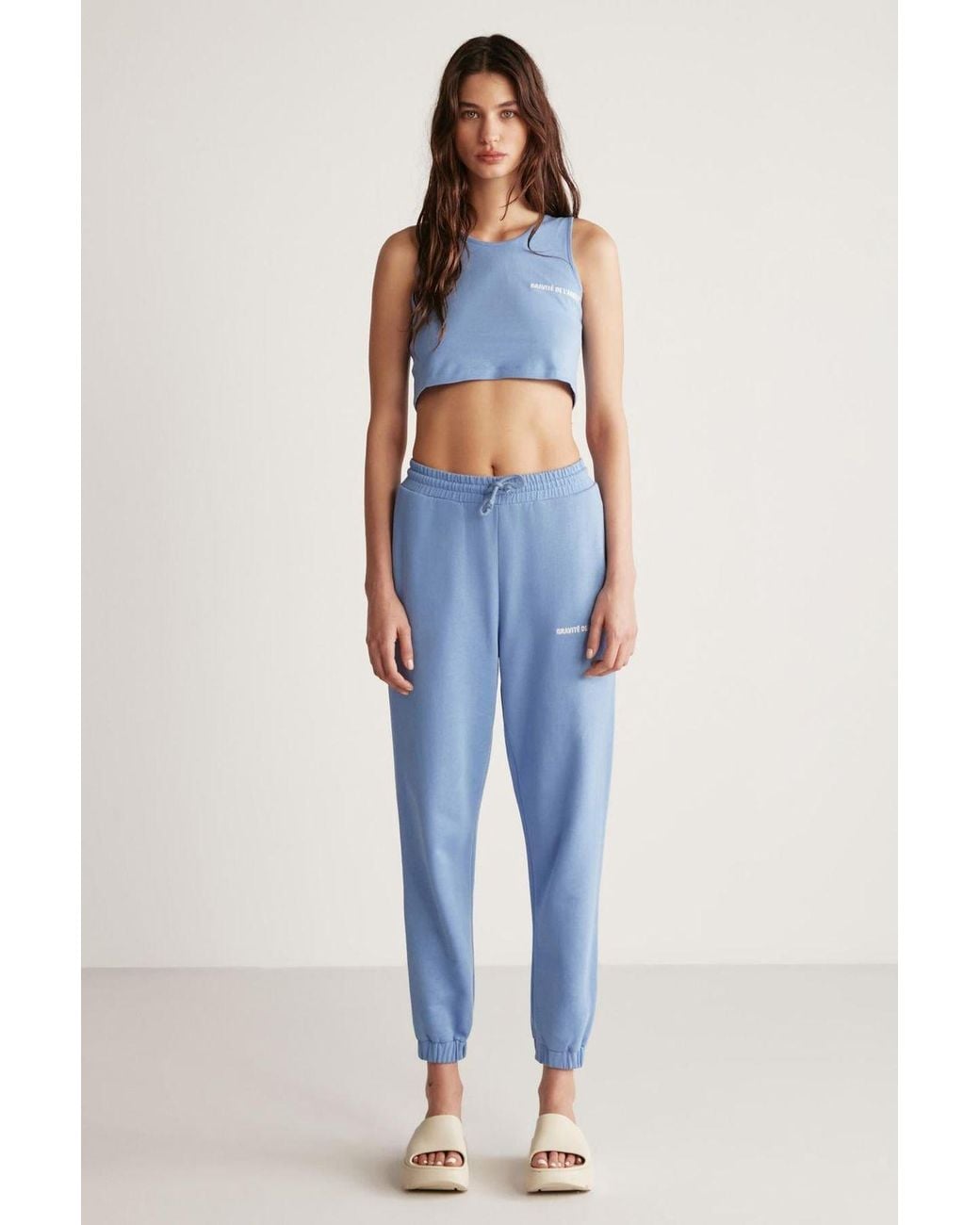 Grimelange Blue Elastic Waist Tapered Joggers