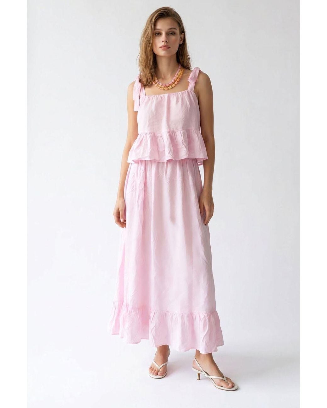 MixRay Pink Sleeveless A-Line Midi Dress