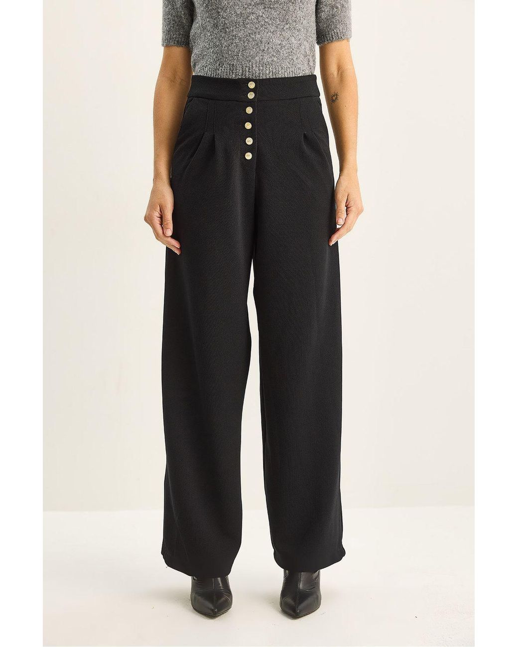 Bianco Lucci Black High Waist Wide Leg Palazzo Pants
