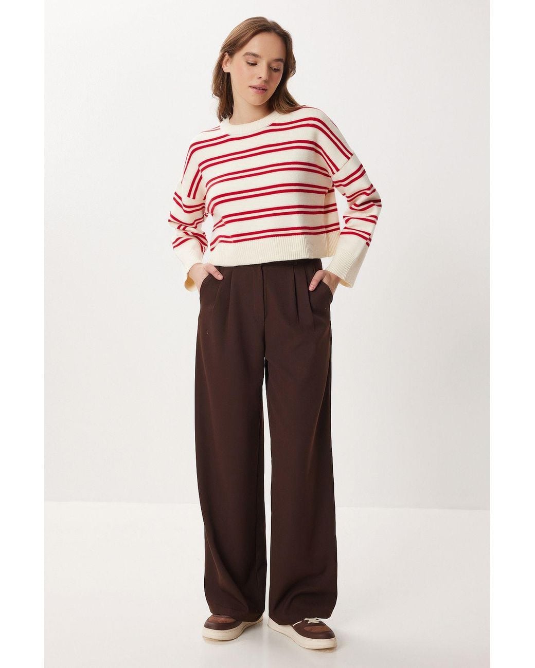 Happiness İstanbul Red High Waist Wide Leg Palazzo Pants
