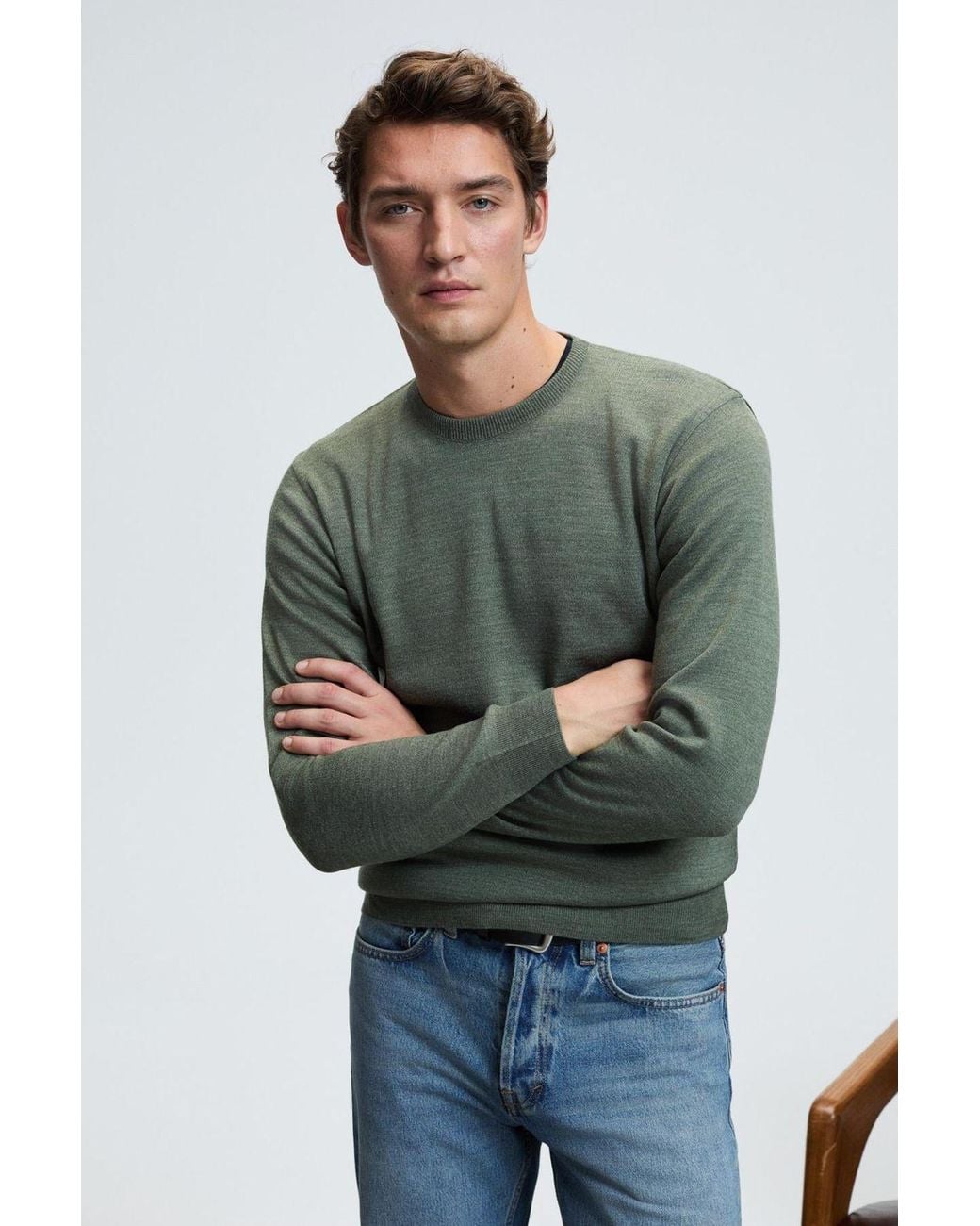 Grimelange Green Ribbed Crew Neck Jumper for men