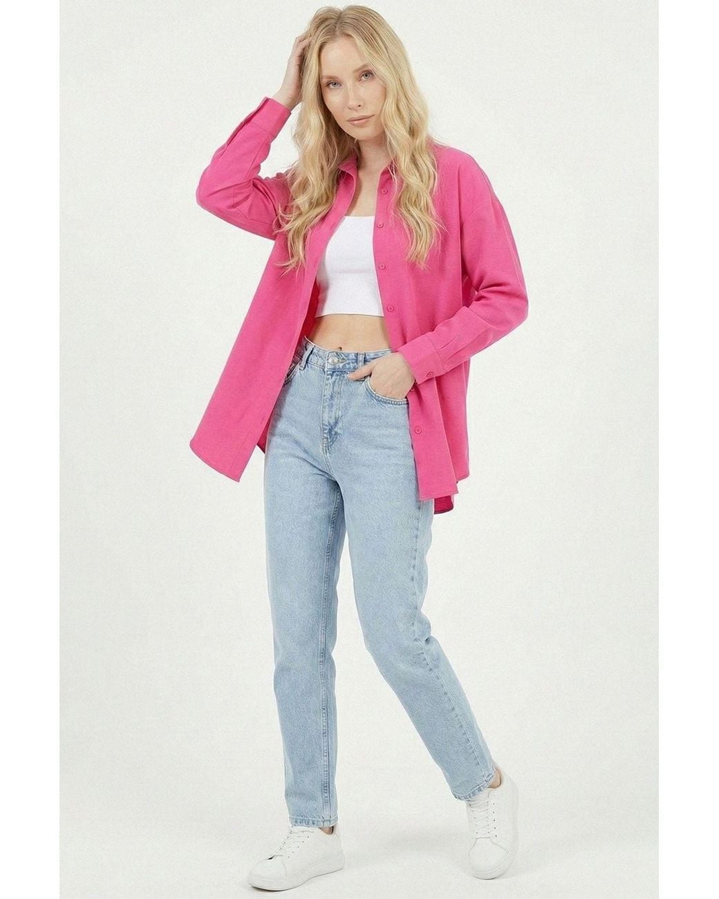 Bigdart Pink Relaxed Fit Poplin Shirt With Button Closure