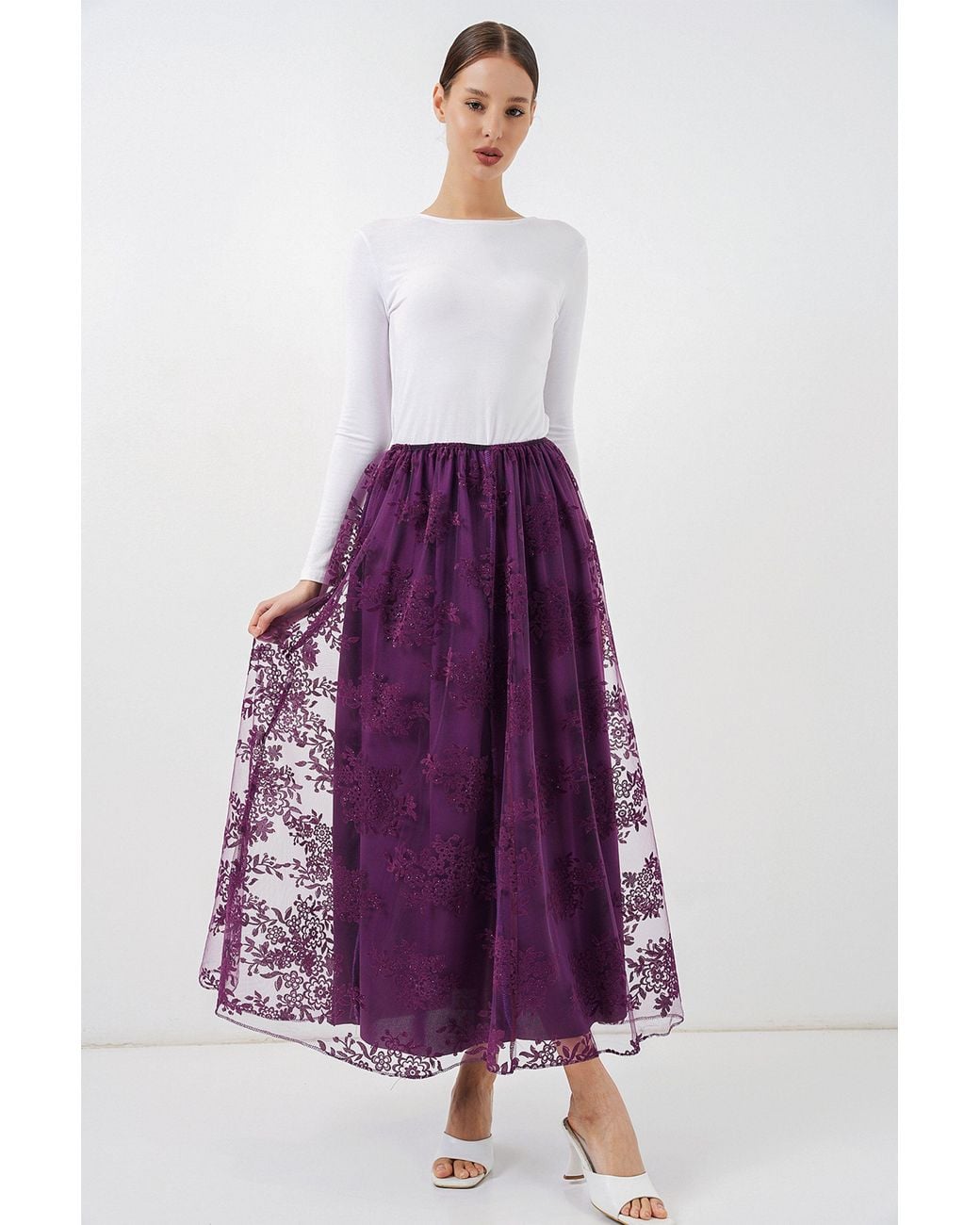 Bigdart Purple Floral High Waist Maxi Skirt