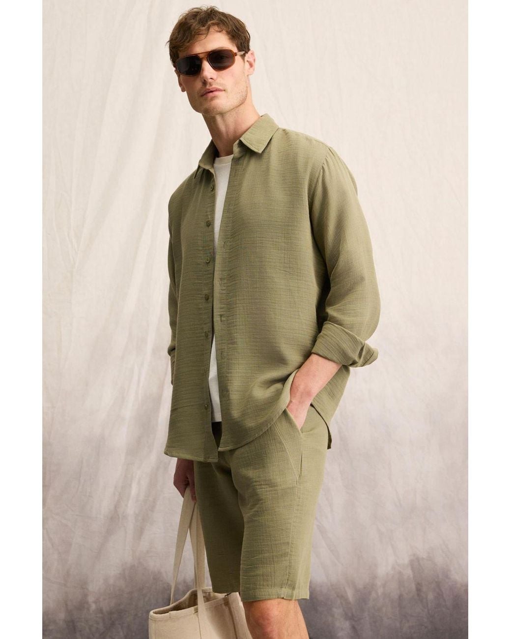 Grimelange Green Long Sleeve Button Shirt for men