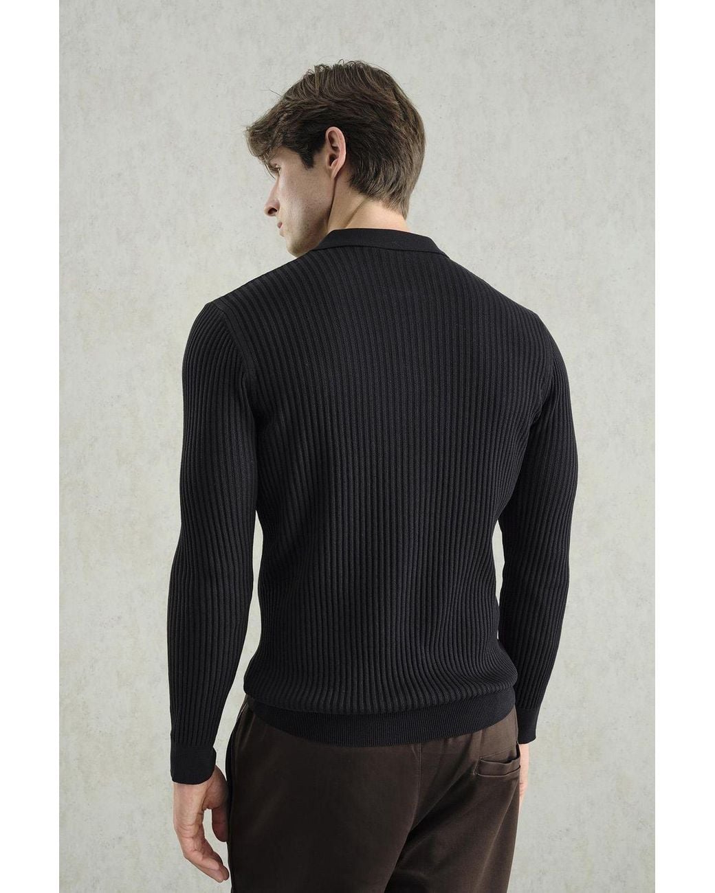 Giesto Black Slim Fit Polo Collar Buttoned Long Sleeve T-Shirt for men