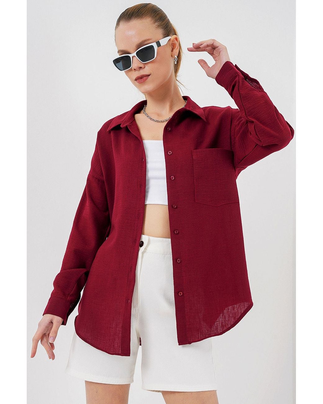 Bigdart Red Linen Blended Shirt With Button Closure