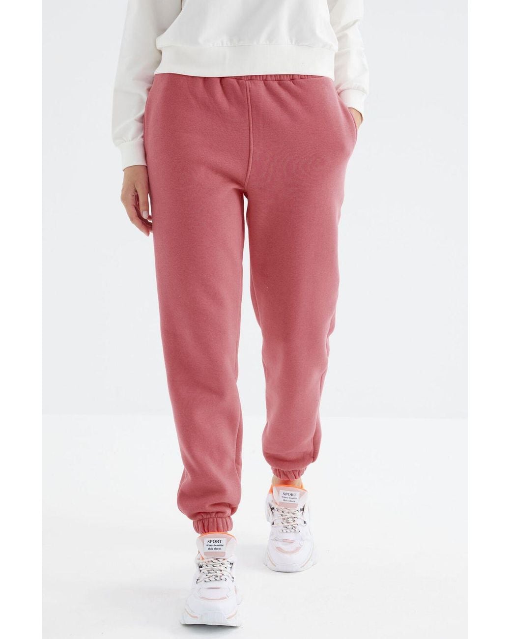 TOMMY LIFE Red High-Waist Fleece Jogger Sweatpants