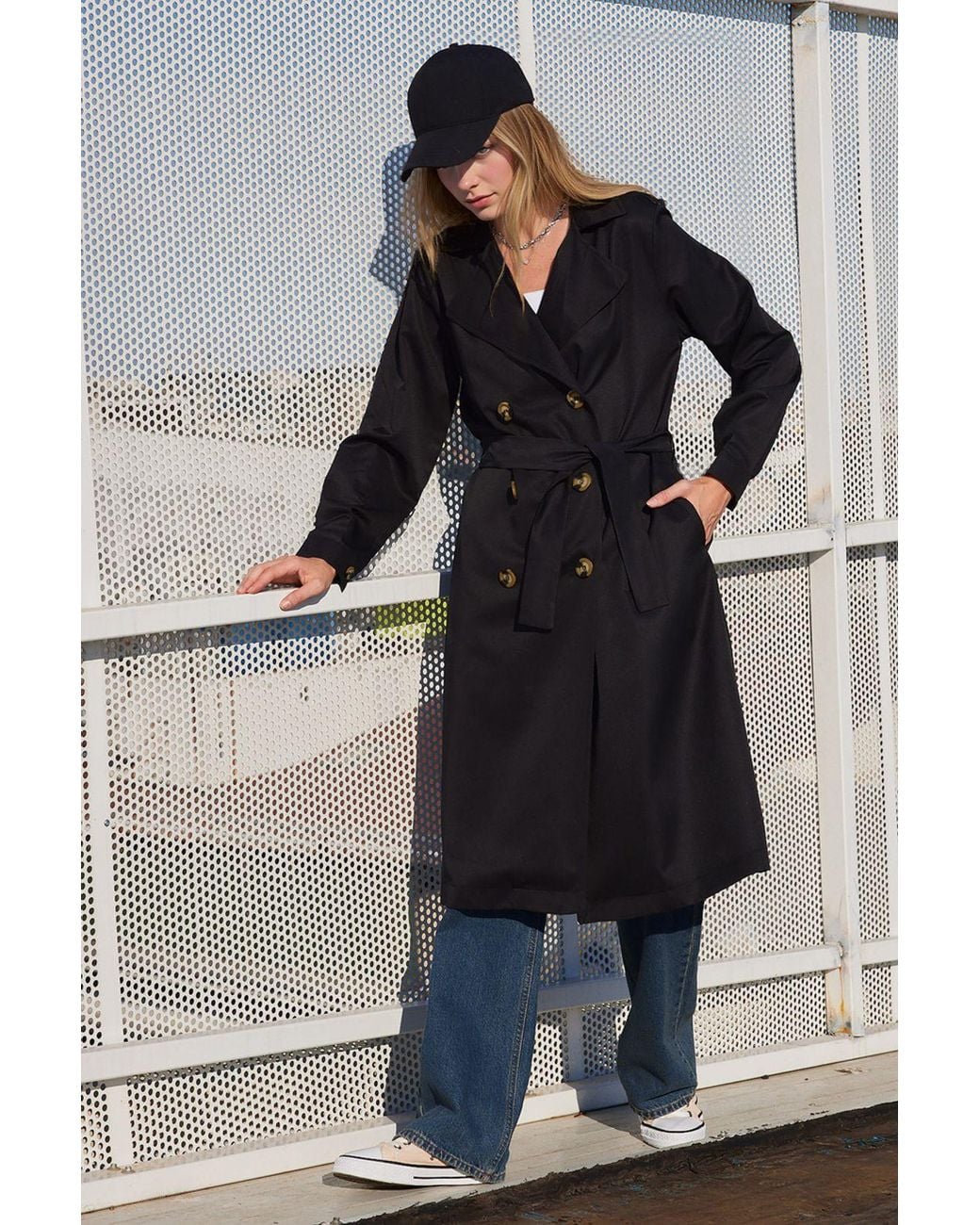 Bigdart Blue Double Breasted Long Trench Coat