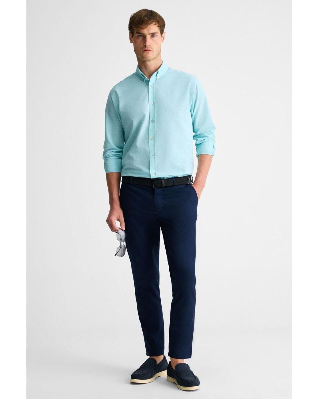 Grimelange Blue Long Sleeve Button Shirt for men