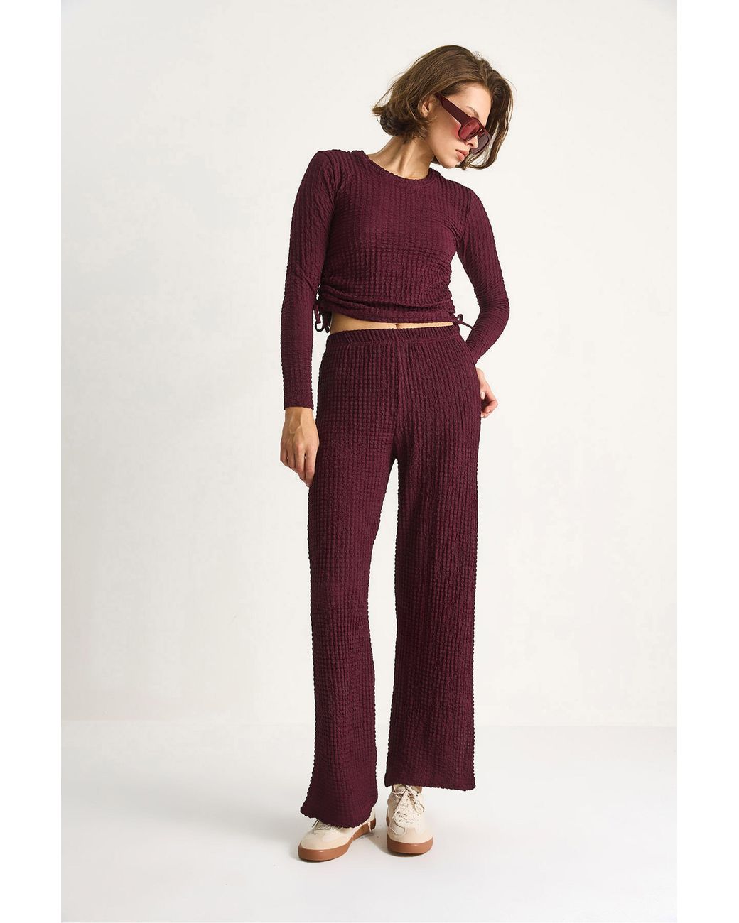 Bianco Lucci Fitted Two-Piece Coord Set With Flared Pants
