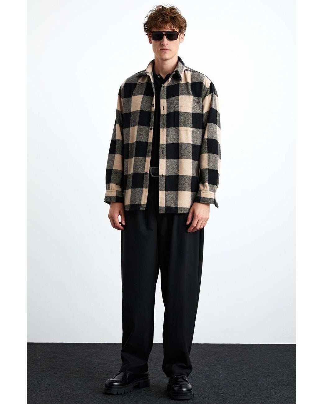 Grimelange Black Relaxed Plaid Button Shirt for men
