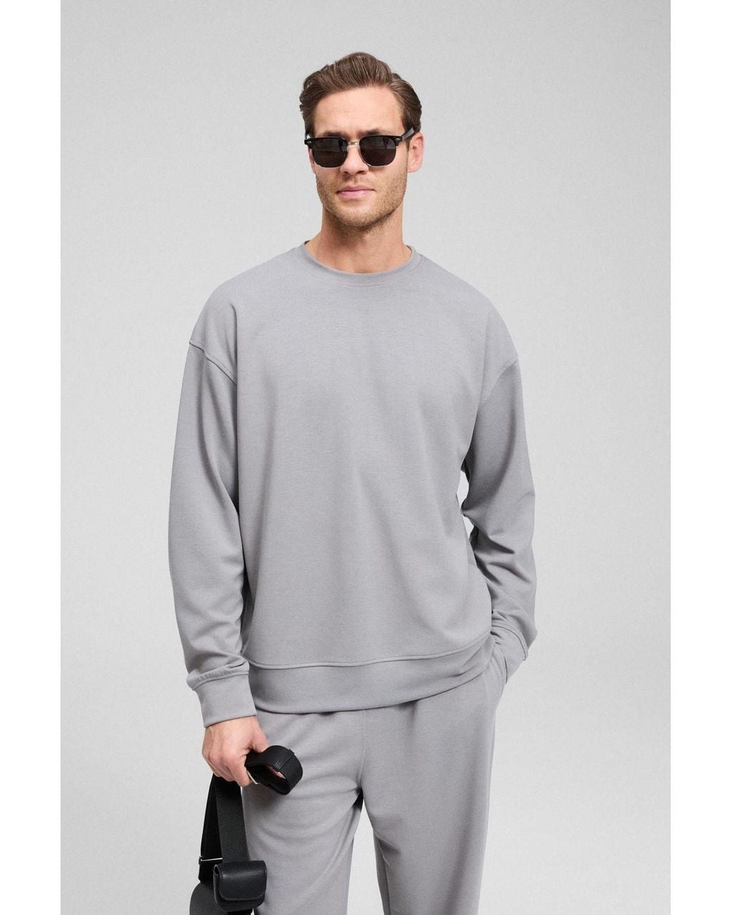Grimelange Gray Relaxed Crew Neck Long Sleeve Sweatshirt for men