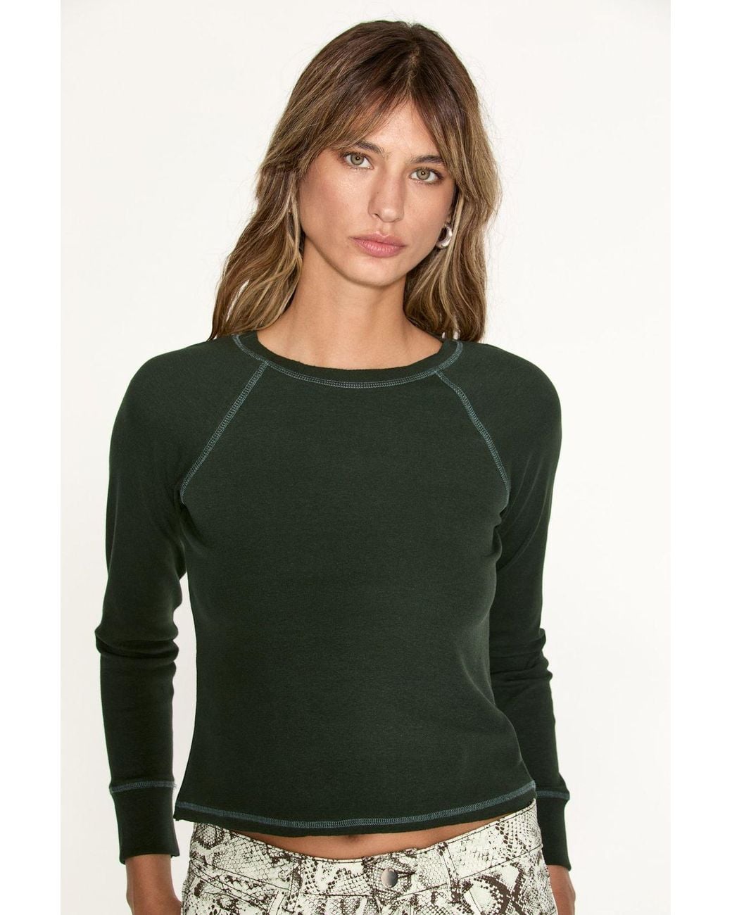Grimelange Green Straight Fit Crew Neck T-Shirt