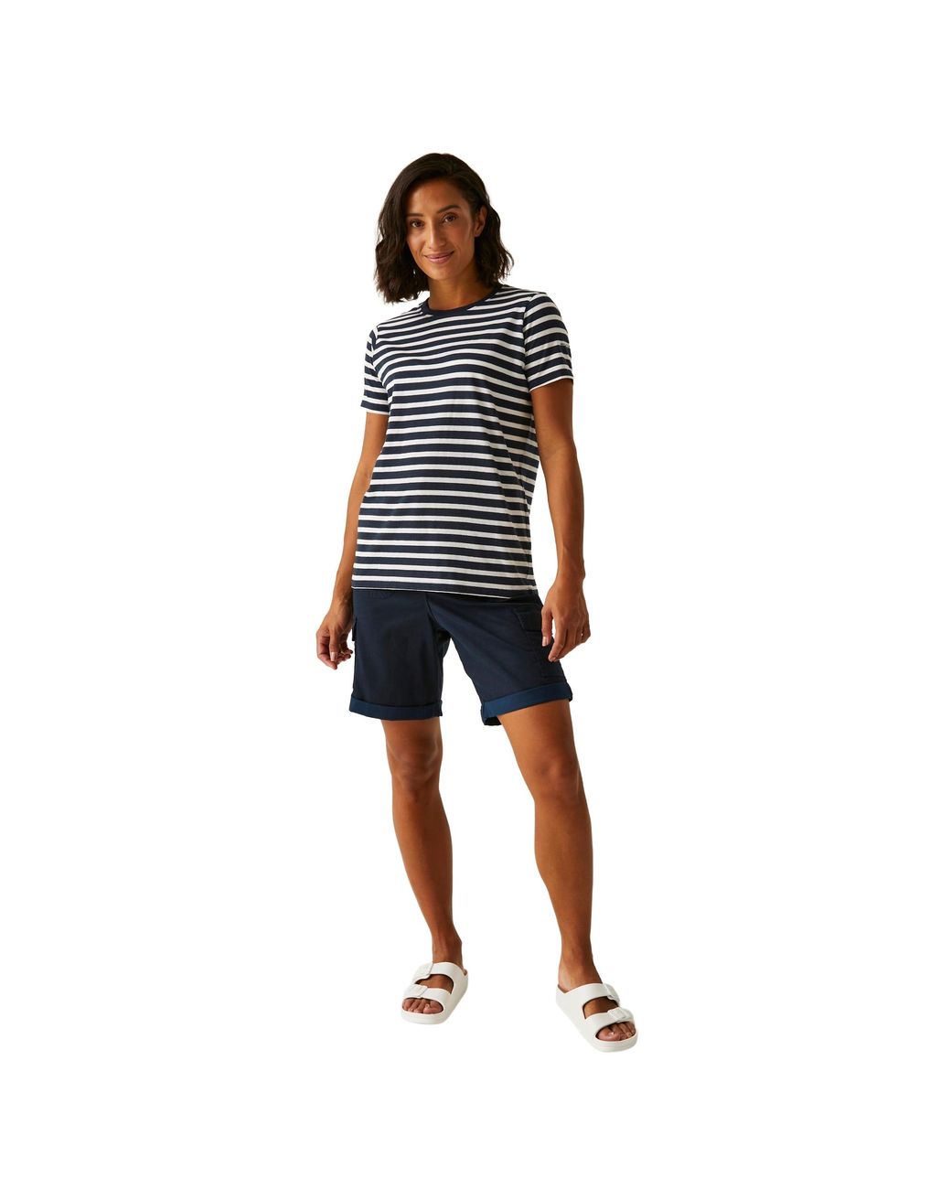 Regatta Bayletta Gestreept T-shirt (marine, Wit) in het Blue