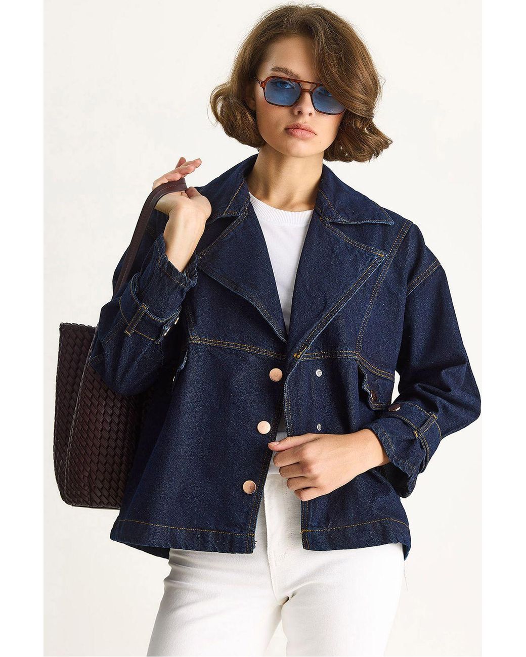 Bianco Lucci Blue Denim Shirt Collar Buttoned Jacket