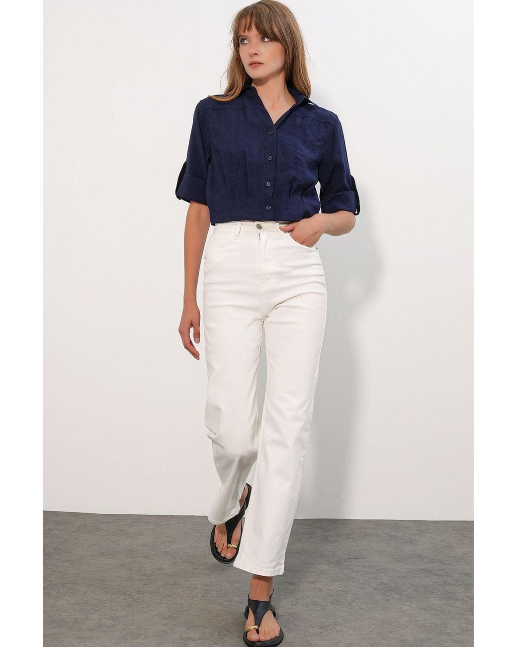 Bigdart Blue Oversized Crop Shirt